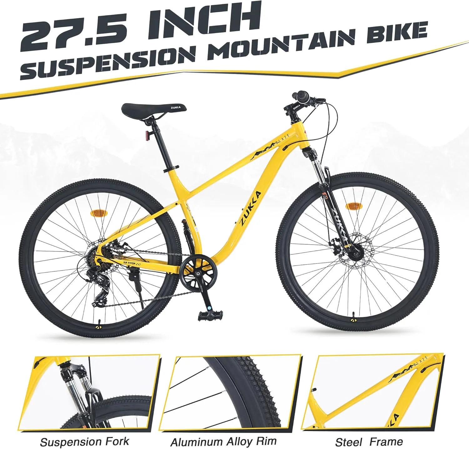 27.5 Inch Mountain Bike, Outdoor Cycling Bike, 8-Speed Mountain Bike with Suspension Fork and Ergonomic Seat for Men Women Adults