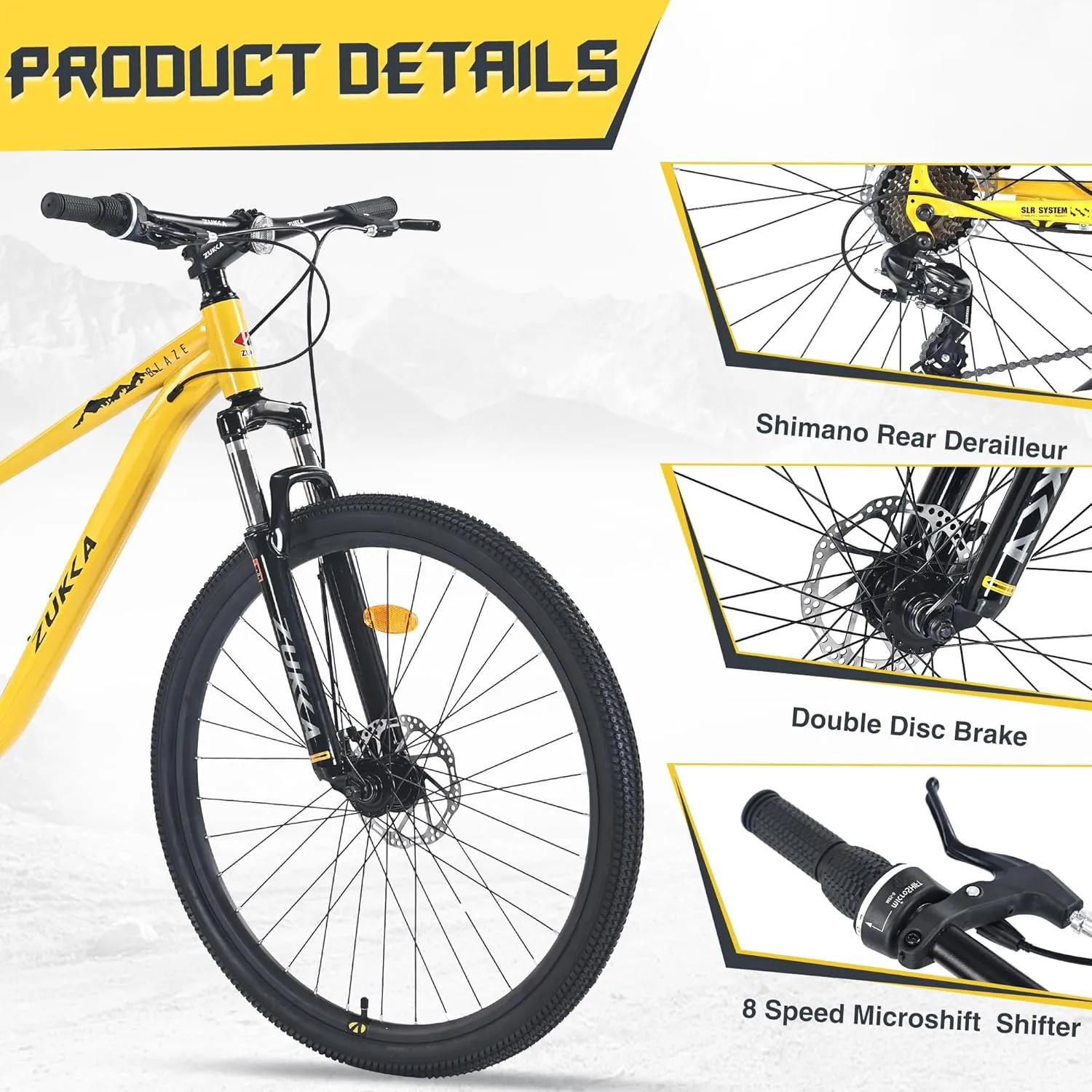 27.5 Inch Mountain Bike, Outdoor Cycling Bike, 8-Speed Mountain Bike with Suspension Fork and Ergonomic Seat for Men Women Adults