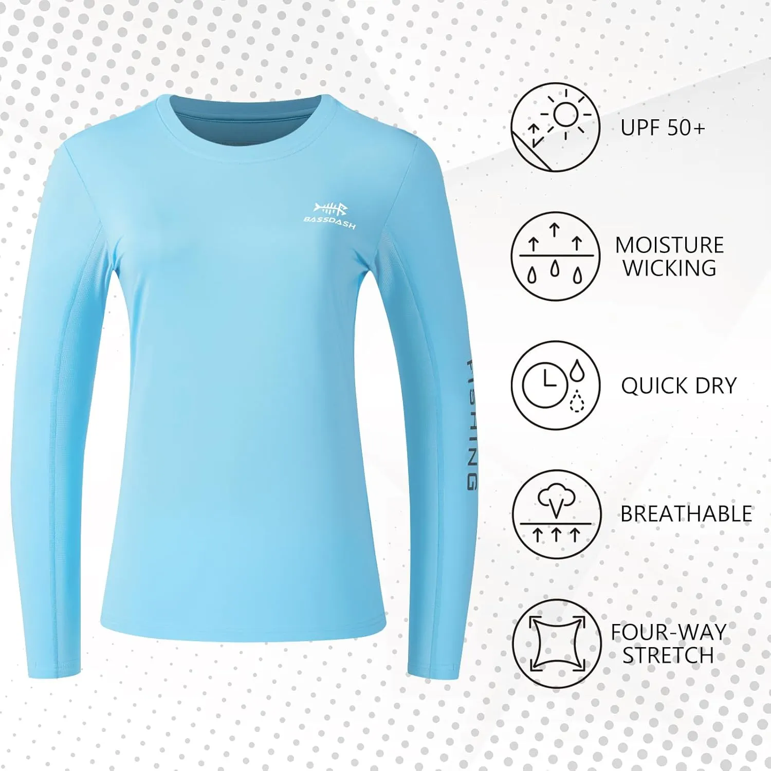 BASSDASH Womens UPF 50  UV Sun Protection Long Sleeve Shirts Quick Dry T-Shirt for Fishing Hiking Kayaking