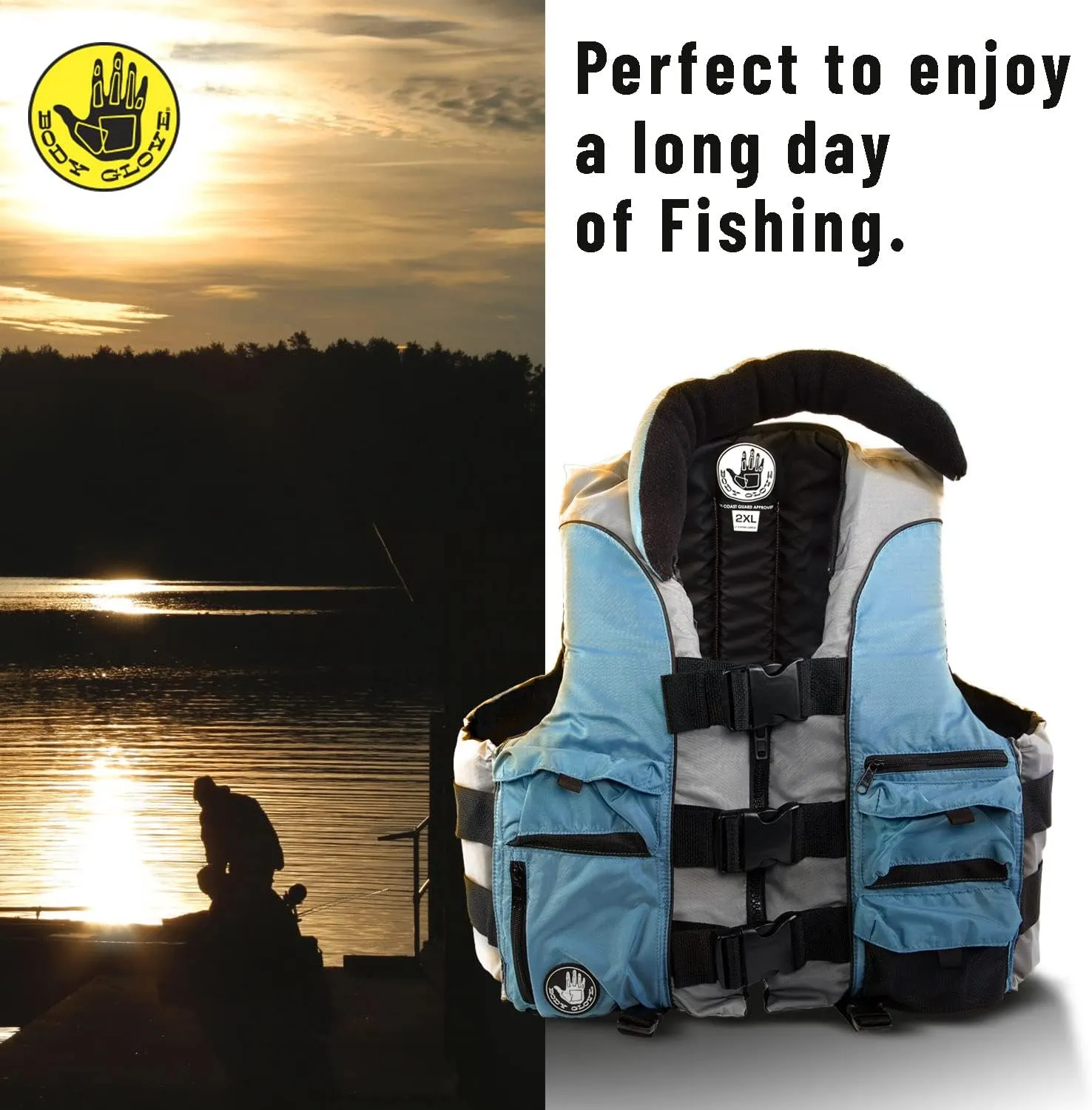 Body Glove Angler Fit Unisex Adult Life Jacket Nylon Fishing Life Jacket - Coast Guard Approved, High Mobility PFD, Lightweight Buoyancy Foam, Universal and Oversize