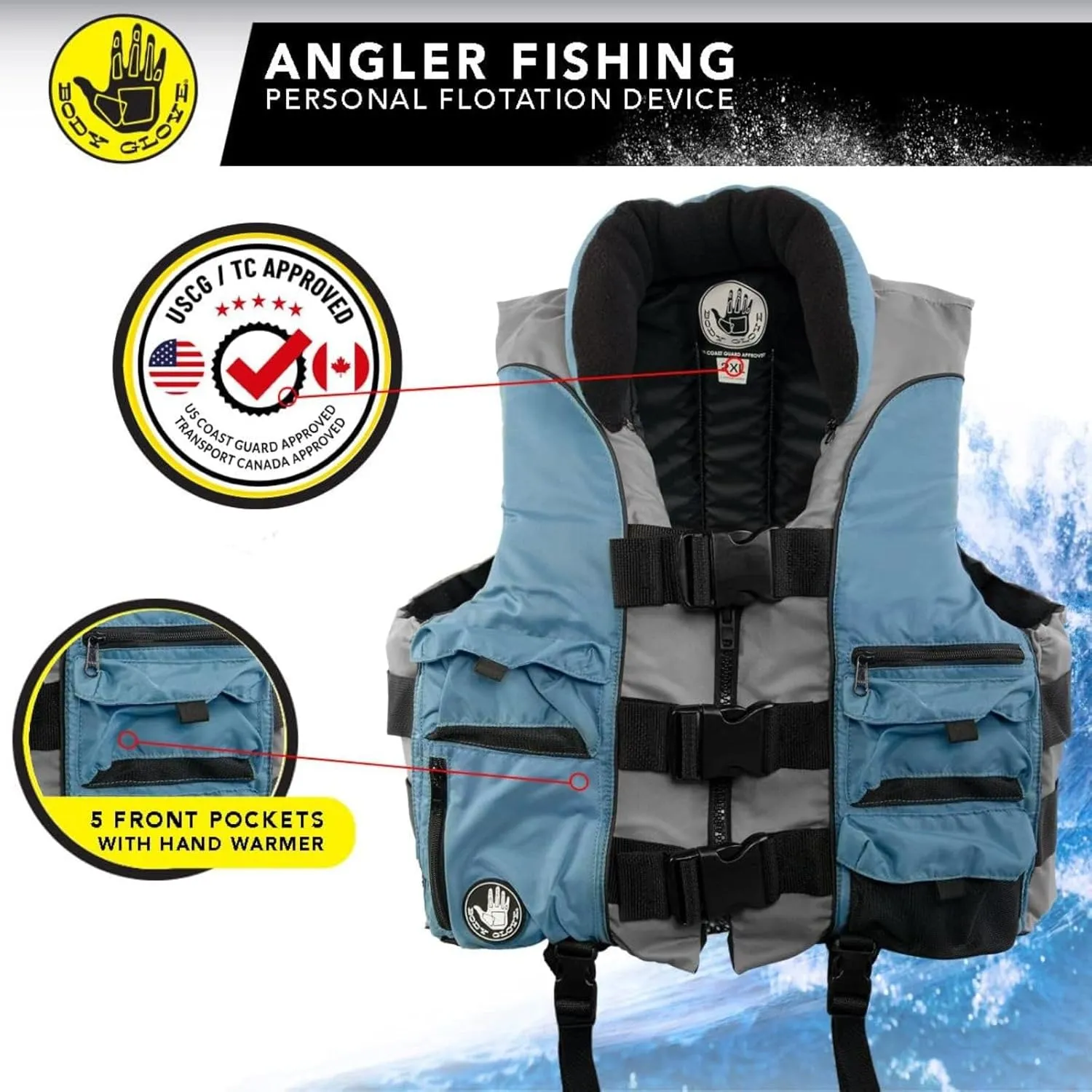 Body Glove Angler Fit Unisex Adult Life Jacket Nylon Fishing Life Jacket - Coast Guard Approved, High Mobility PFD, Lightweight Buoyancy Foam, Universal and Oversize