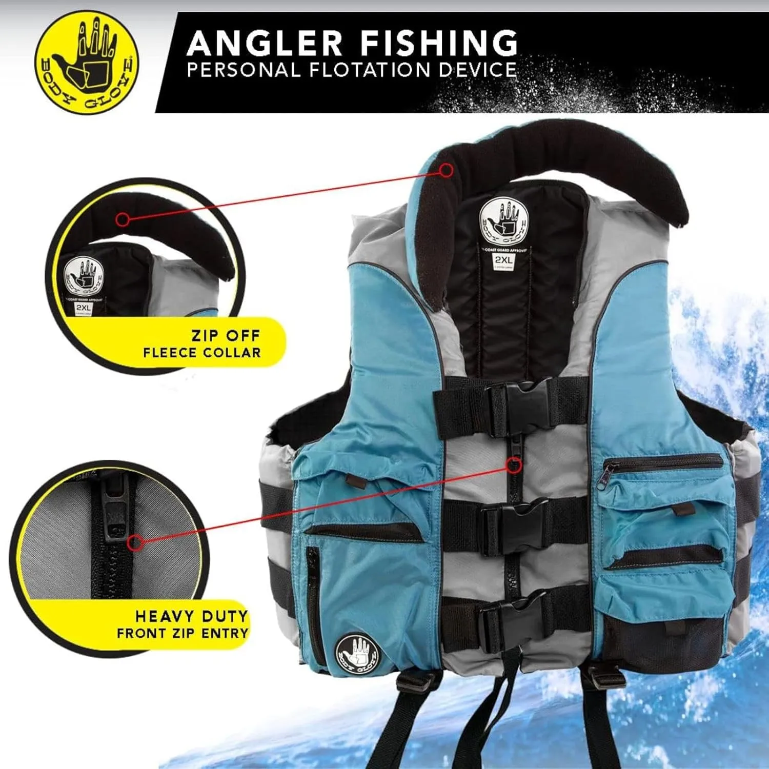 Body Glove Angler Fit Unisex Adult Life Jacket Nylon Fishing Life Jacket - Coast Guard Approved, High Mobility PFD, Lightweight Buoyancy Foam, Universal and Oversize