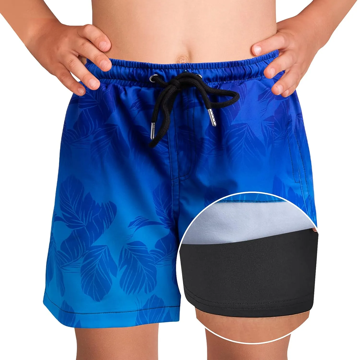 Boys Swim Trunks Bathing Suit Swim Shorts with Boxer Brief Liner Quick Dry Beach Swimsuit Compression