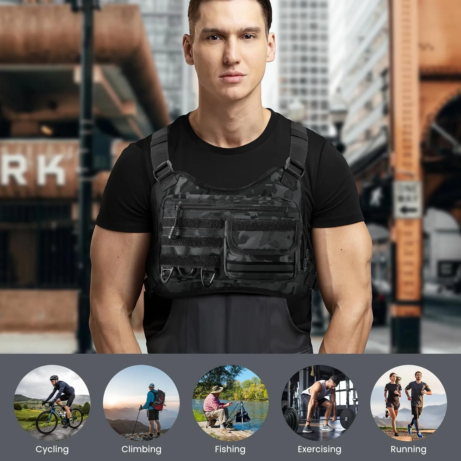 Chest Bag for Men Women, Tactical Vest with Removal Pistol Holster, Chest Pack for Hiking, Cycling, Workouts