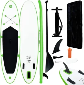 Comfortable Inflatable Stand Up Paddle Board Set for Recreation, Puncture-Proof, Easy to Inflate, Green and White