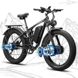 Dual Motor Peak 3000W/5000W Electric Bike for Adults,48V/52V 23AH/32AH Battery Ebike Fast 37-40-47MPH 87-100 Miles Long Range 24/26 Inch Fat Tire Commuter Electric Bicycle for Men Women UL Certified