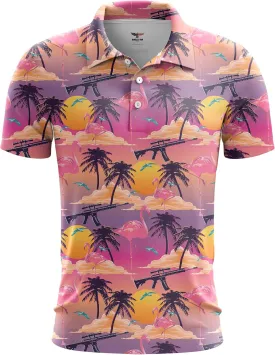 Eagle Six Gear Flamingo Sunset Golf Polo Shirt