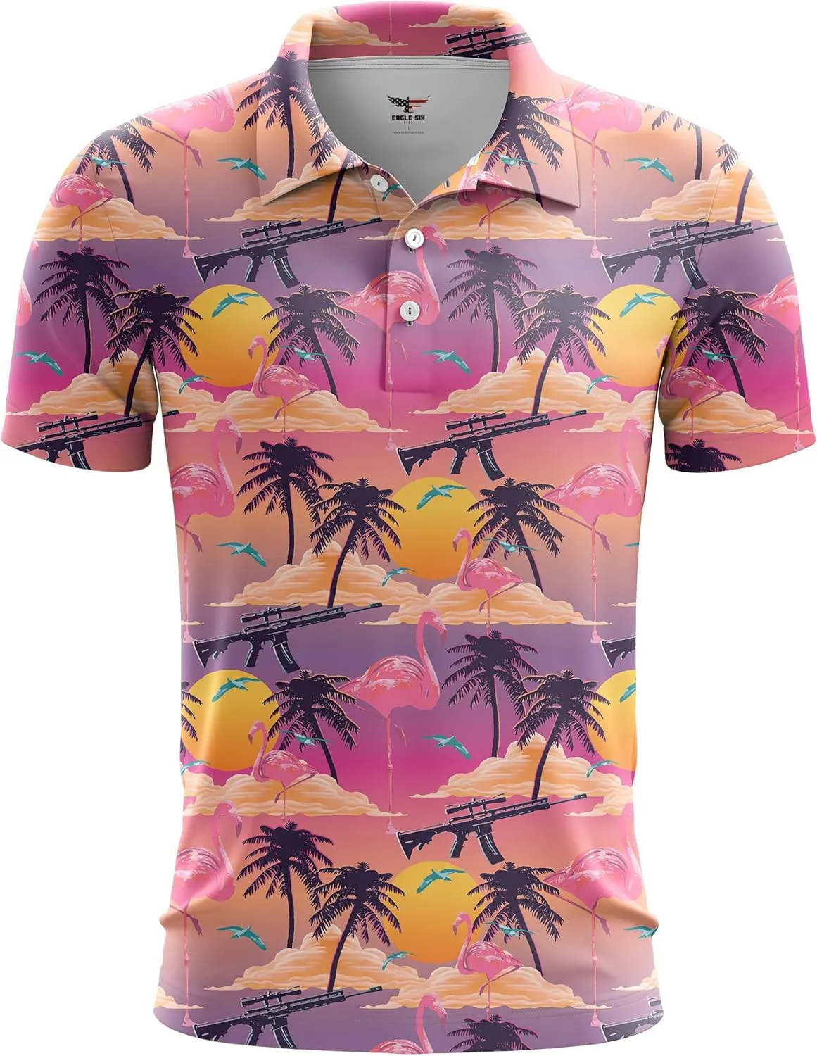 Eagle Six Gear Flamingo Sunset Golf Polo Shirt