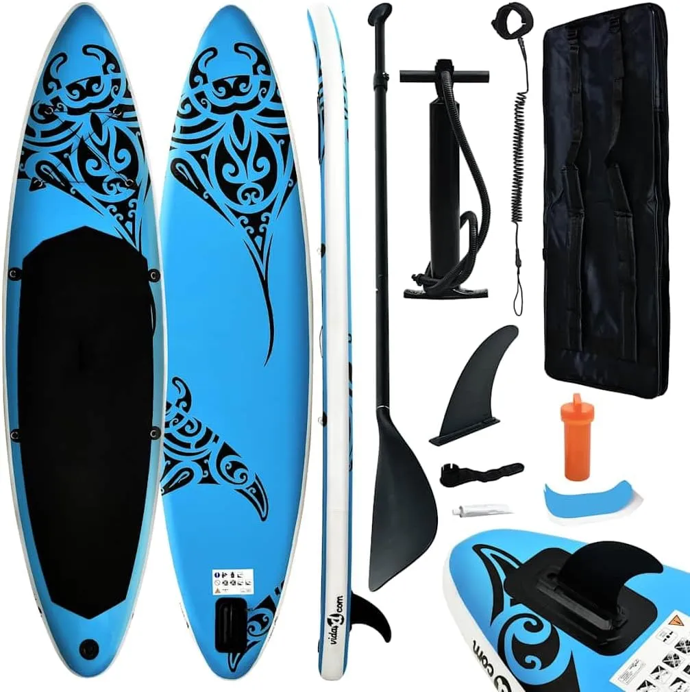 Enjoy Water Adventures with Inflatable Stand Up Paddleboard Set, Stable Ride, PVC and EVA Construction, One Adult, Blue