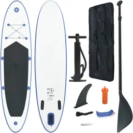 Enjoy Water Sports with Inflatable Stand Up Paddle Board Set, Durable Material, Includes Oar and Pump, Blue and White