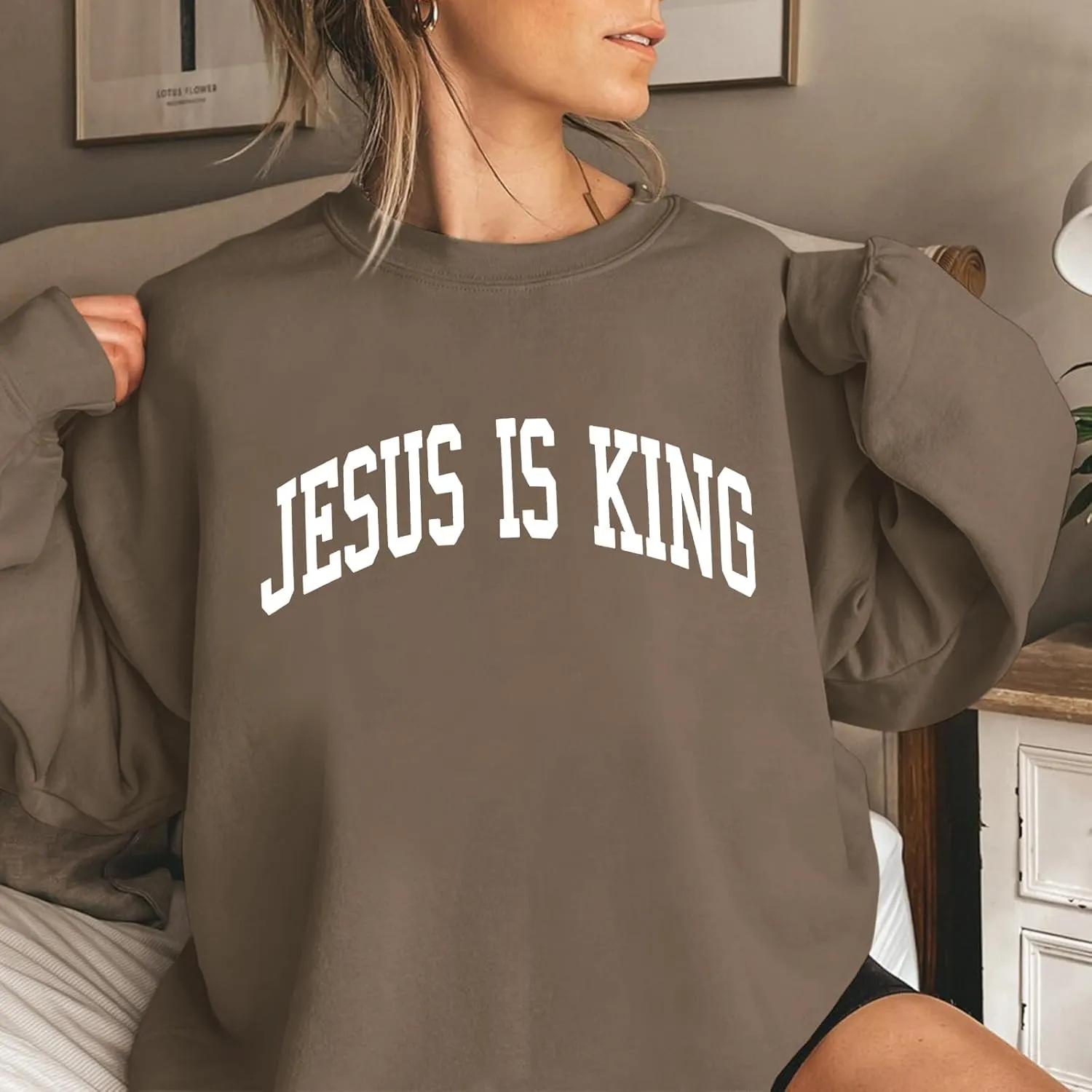 Fleece Christian Sweatshirts Women Jesus Loves You Jesus Is King Hoodie Religious Faith God Shirts Oversized Tops