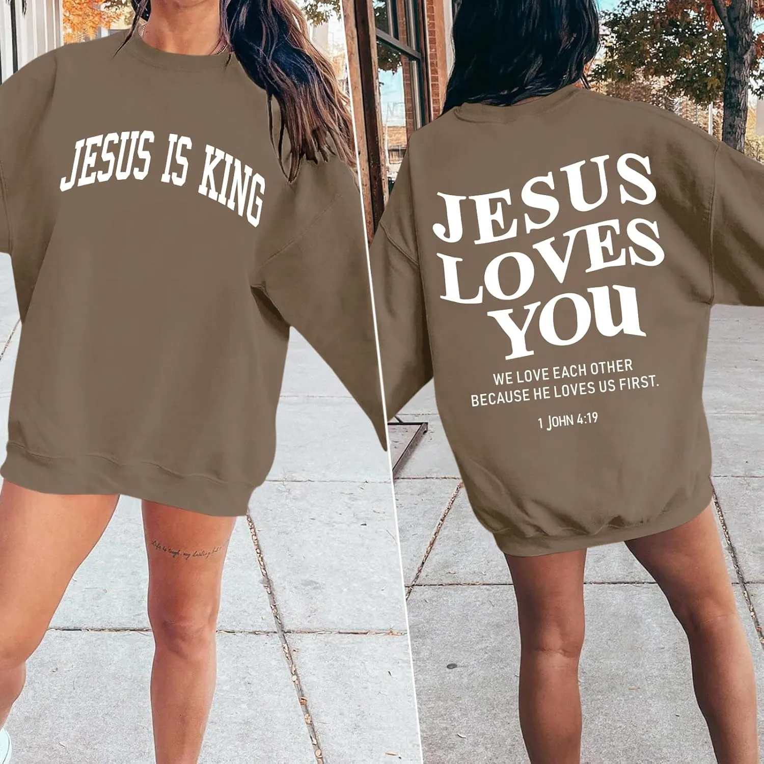 Fleece Christian Sweatshirts Women Jesus Loves You Jesus Is King Hoodie Religious Faith God Shirts Oversized Tops