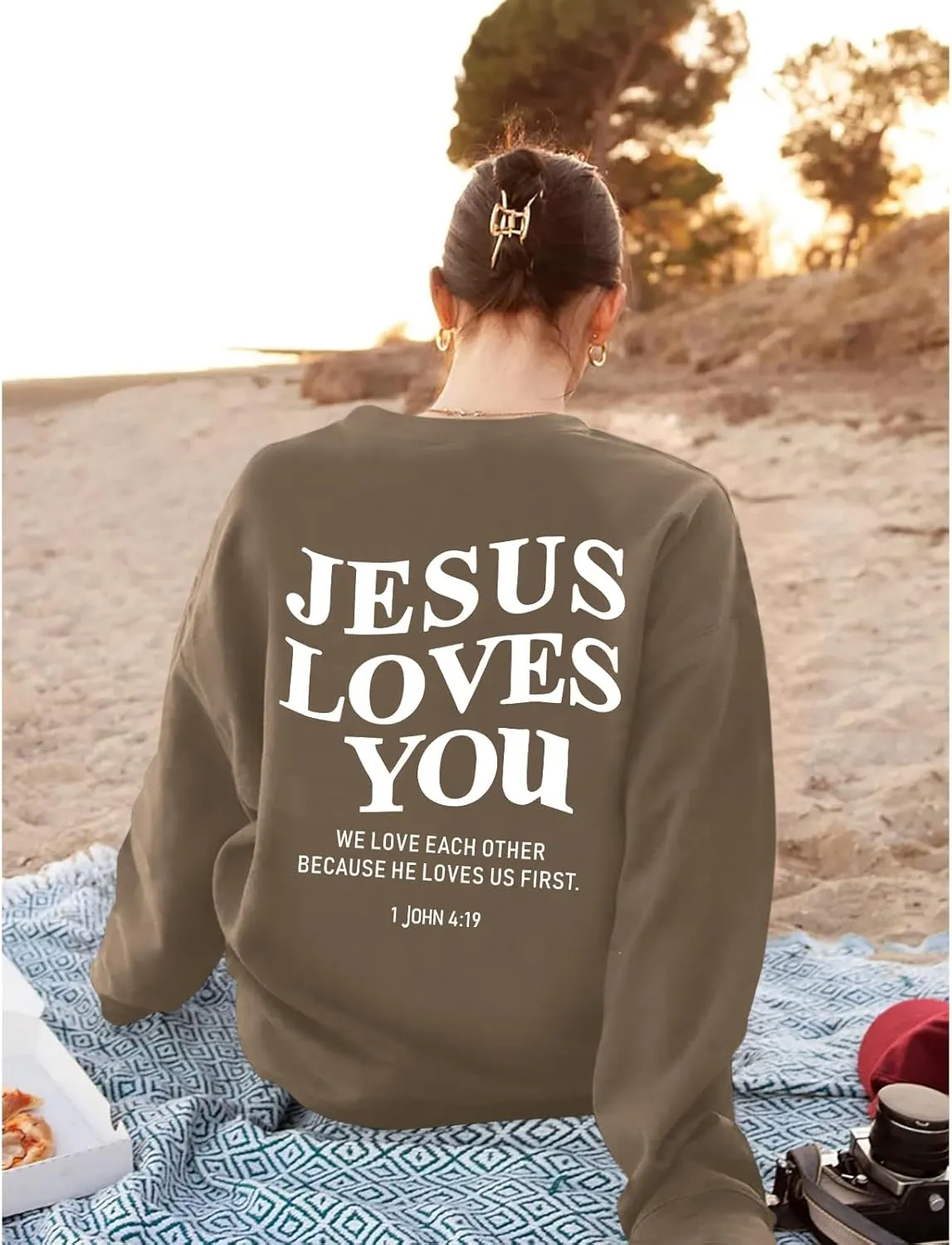 Fleece Christian Sweatshirts Women Jesus Loves You Jesus Is King Hoodie Religious Faith God Shirts Oversized Tops