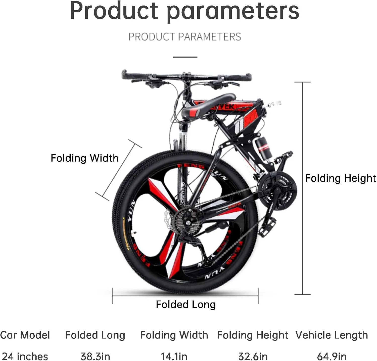 Folding Bike 24 Inch Folding Mountain Bike High-Carbon Steel Foldable Bicycle Full Suspension Bicycle for Adult Double Disc Brake Outroad Mountain Bicycle for Men Women