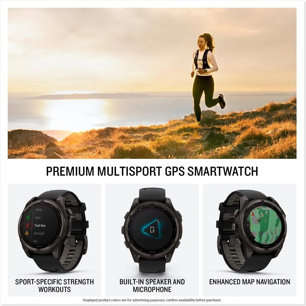 Garmin fnix 8  47 mm, Solar, Sapphire, Premium Multisport GPS Smartwatch, Long-Lasting Battery Life, Dive-Rated, Built-in LED Flashlight, Carbon Gray DLC Titanium with Pebble Gray Band