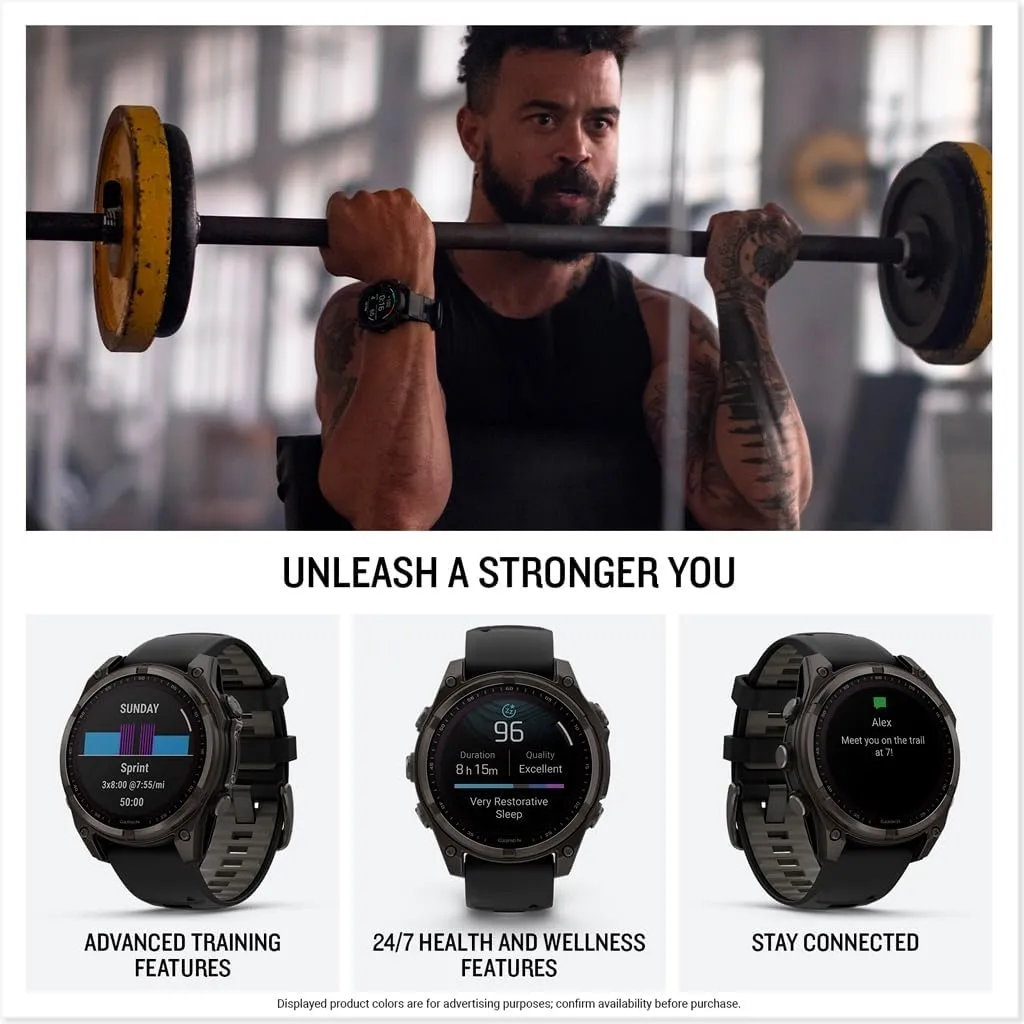 Garmin fnix 8  47 mm, Solar, Sapphire, Premium Multisport GPS Smartwatch, Long-Lasting Battery Life, Dive-Rated, Built-in LED Flashlight, Carbon Gray DLC Titanium with Pebble Gray Band