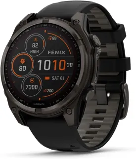 Garmin fnix 8  47 mm, Solar, Sapphire, Premium Multisport GPS Smartwatch, Long-Lasting Battery Life, Dive-Rated, Built-in LED Flashlight, Carbon Gray DLC Titanium with Pebble Gray Band