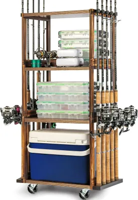 Ghosthorn Fishing Rod Holders for Garage Holds up 10 Rods Wood Pole Rod Rack Tackle Storage Gear and Equipment Fishing Gifts for Men Women
