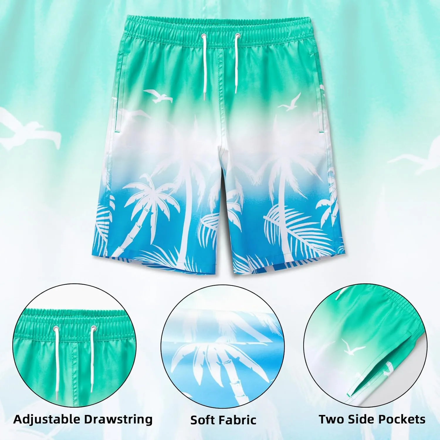 Hill & Sea Boys Swim Trunks Boys Swim Shorts Bathing Suit Swimwear Quick Dry Board Shorts Swimsuit with Pockets