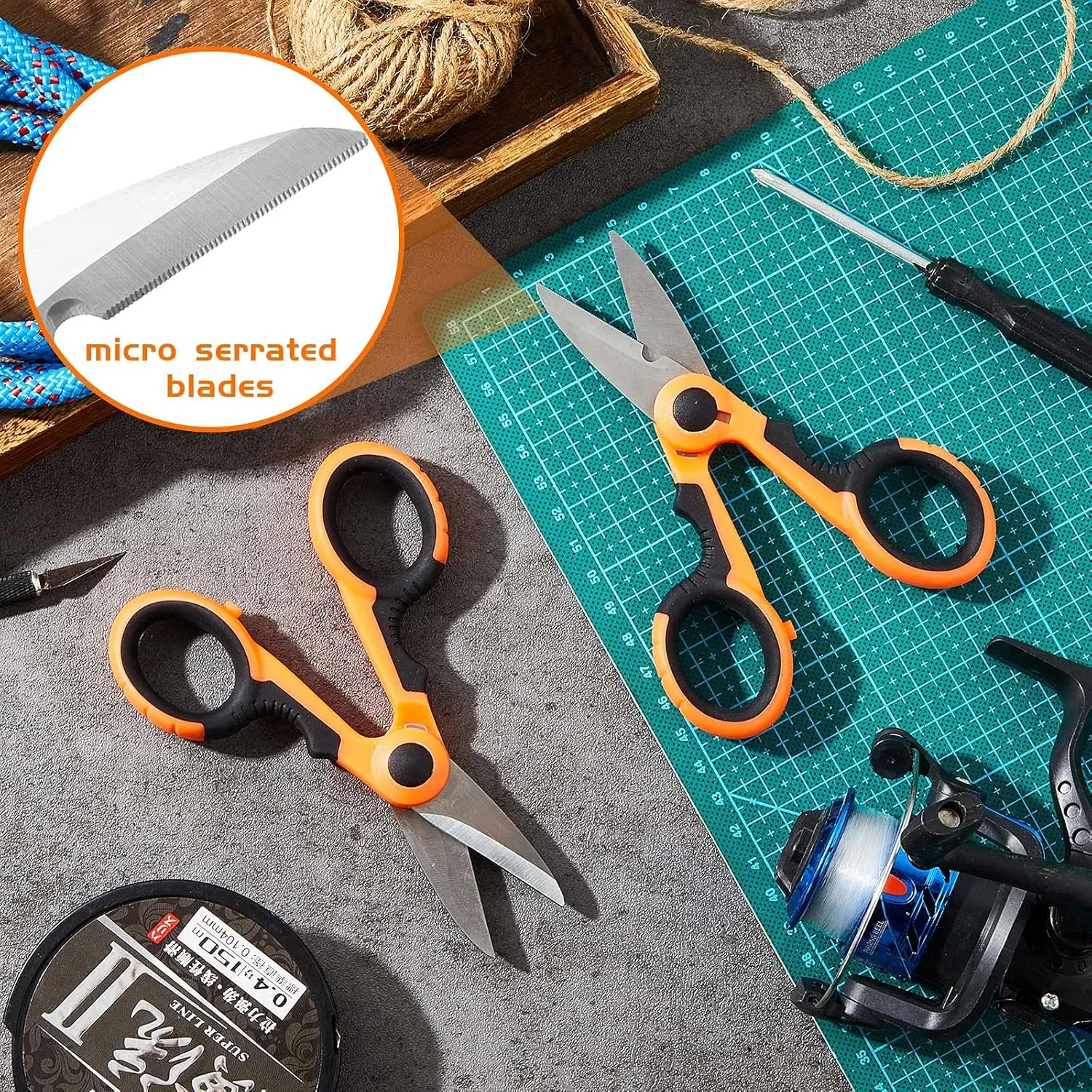 Honoson 2 Pcs Fishing Scissors Braided Line Cutters Fishing Heavy Duty 3cr13 Non Slip Serrated Edge Scissors Saltwater Freshwater Braid Multi Function Cutter for Trimming (Orange)