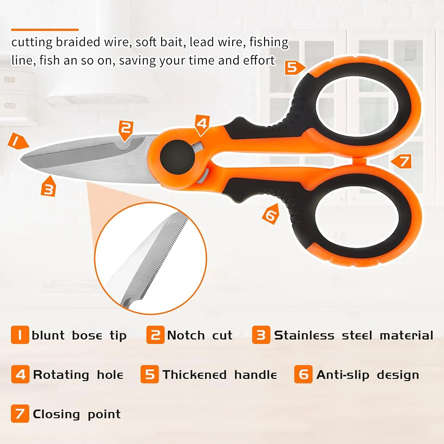 Honoson 2 Pcs Fishing Scissors Braided Line Cutters Fishing Heavy Duty 3cr13 Non Slip Serrated Edge Scissors Saltwater Freshwater Braid Multi Function Cutter for Trimming (Orange)