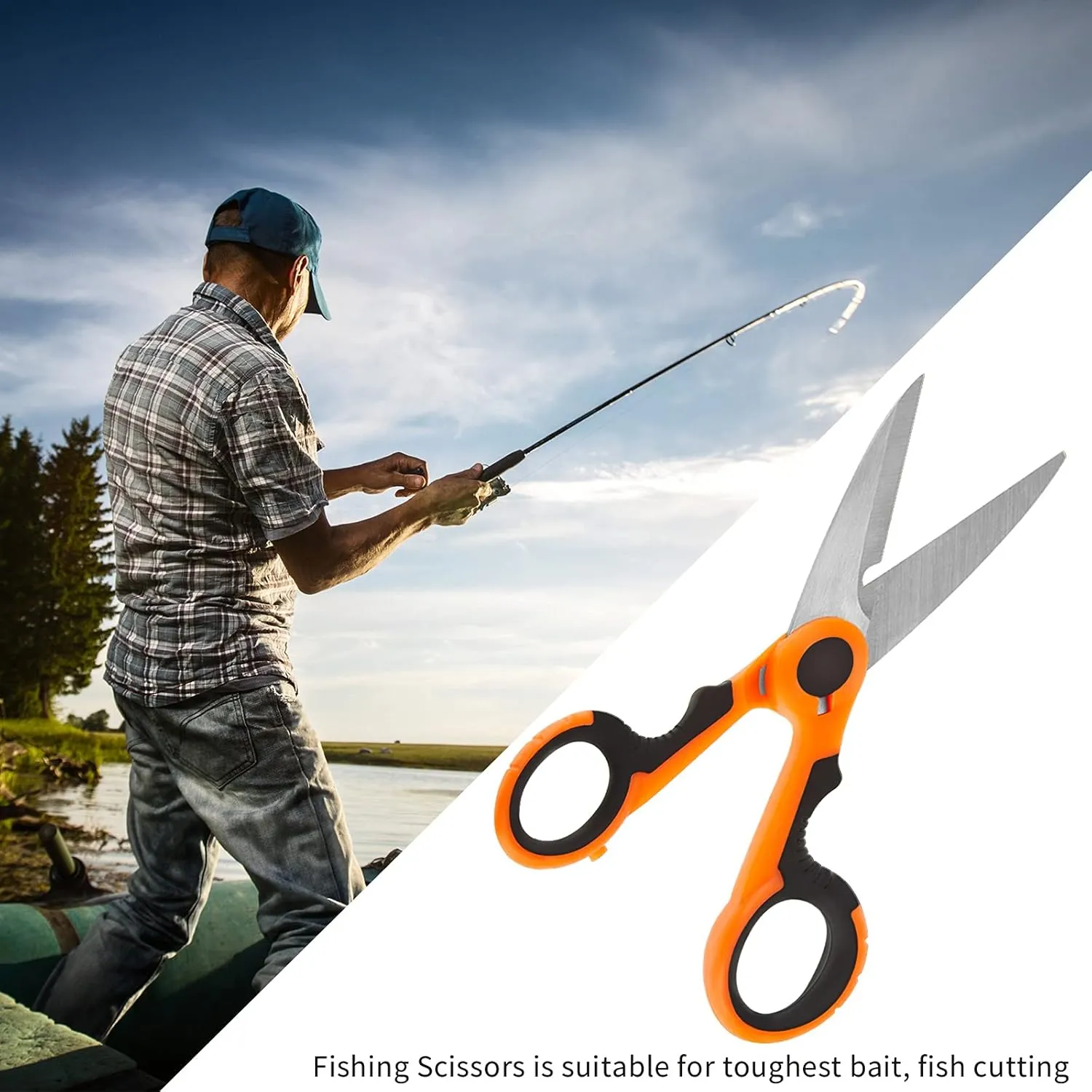 Honoson 2 Pcs Fishing Scissors Braided Line Cutters Fishing Heavy Duty 3cr13 Non Slip Serrated Edge Scissors Saltwater Freshwater Braid Multi Function Cutter for Trimming (Orange)