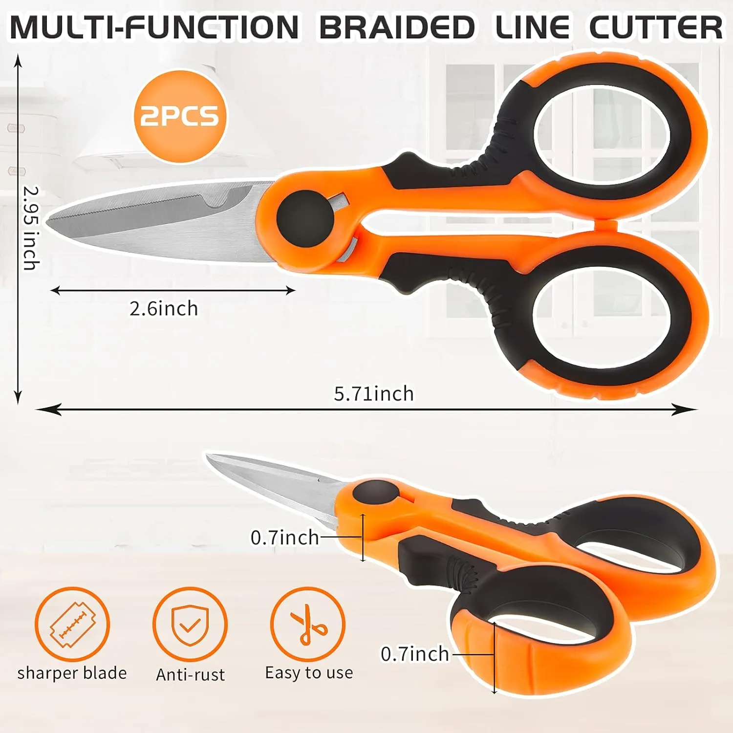 Honoson 2 Pcs Fishing Scissors Braided Line Cutters Fishing Heavy Duty 3cr13 Non Slip Serrated Edge Scissors Saltwater Freshwater Braid Multi Function Cutter for Trimming (Orange)