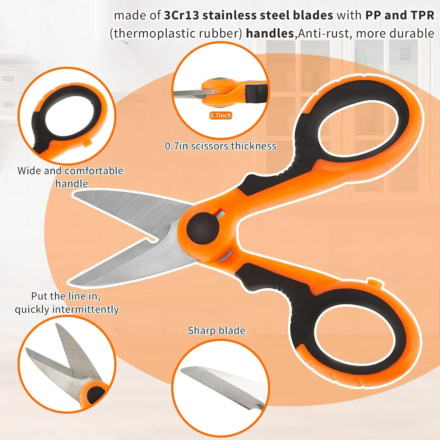 Honoson 2 Pcs Fishing Scissors Braided Line Cutters Fishing Heavy Duty 3cr13 Non Slip Serrated Edge Scissors Saltwater Freshwater Braid Multi Function Cutter for Trimming (Orange)