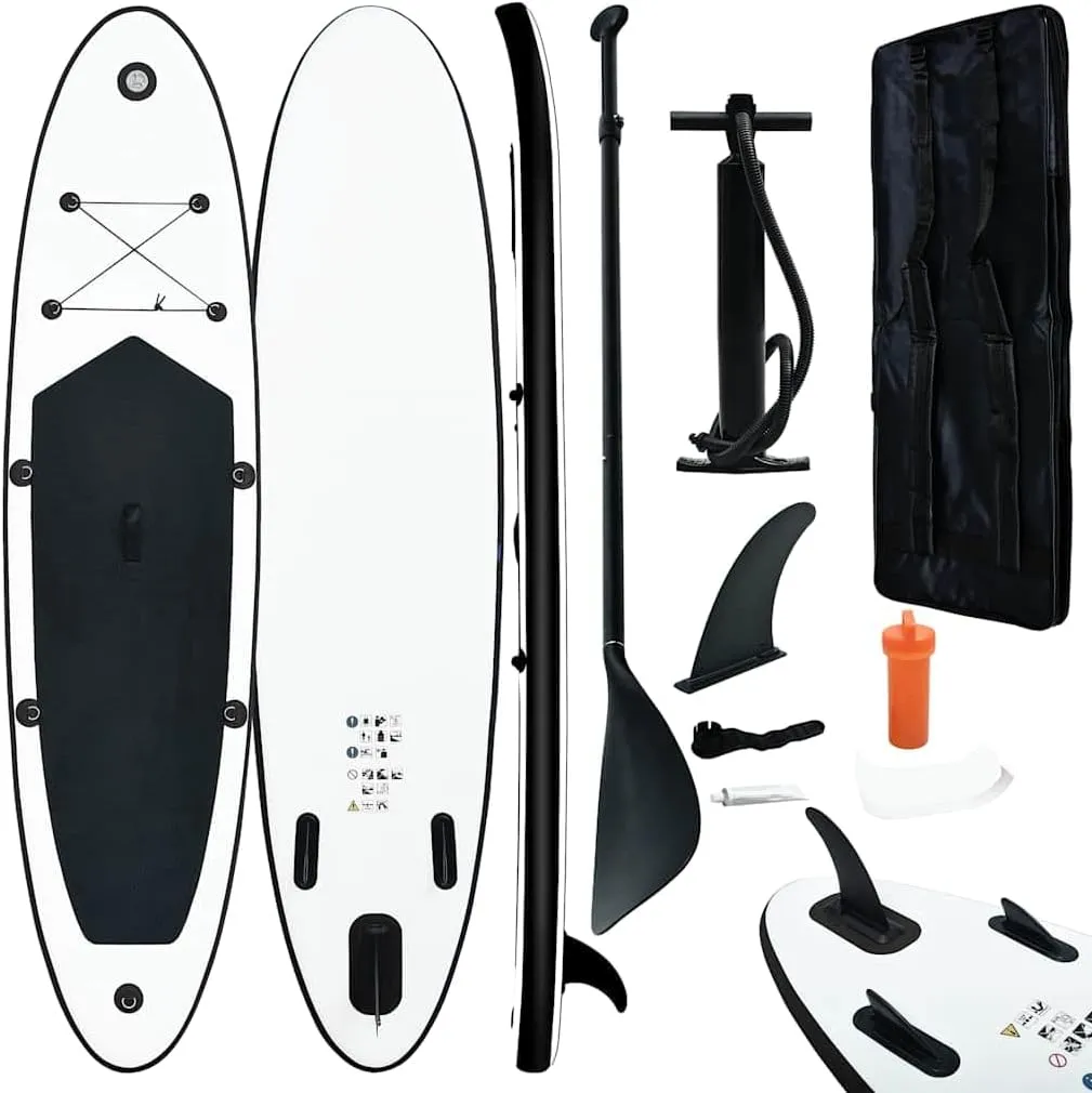 Inflatable Stand Up Paddle Board Set with Oar and Carry Bag, Puncture-Proof Design, 1 Adult Capacity, Black and White