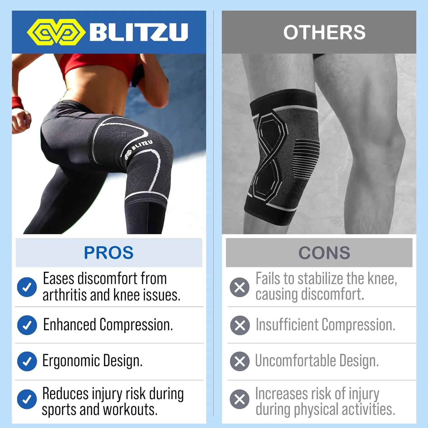 Knee Brace for Women & Men, 2 Pack Compression Knee Brace, Knee Support Sleeve for Pain Relief, Running, Workout, Sports, Knee Braces for ACL, Meniscus Tear, Arthritis, Injury Recovery Beige M