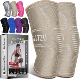 Knee Brace for Women & Men, 2 Pack Compression Knee Brace, Knee Support Sleeve for Pain Relief, Running, Workout, Sports, Knee Braces for ACL, Meniscus Tear, Arthritis, Injury Recovery Beige M