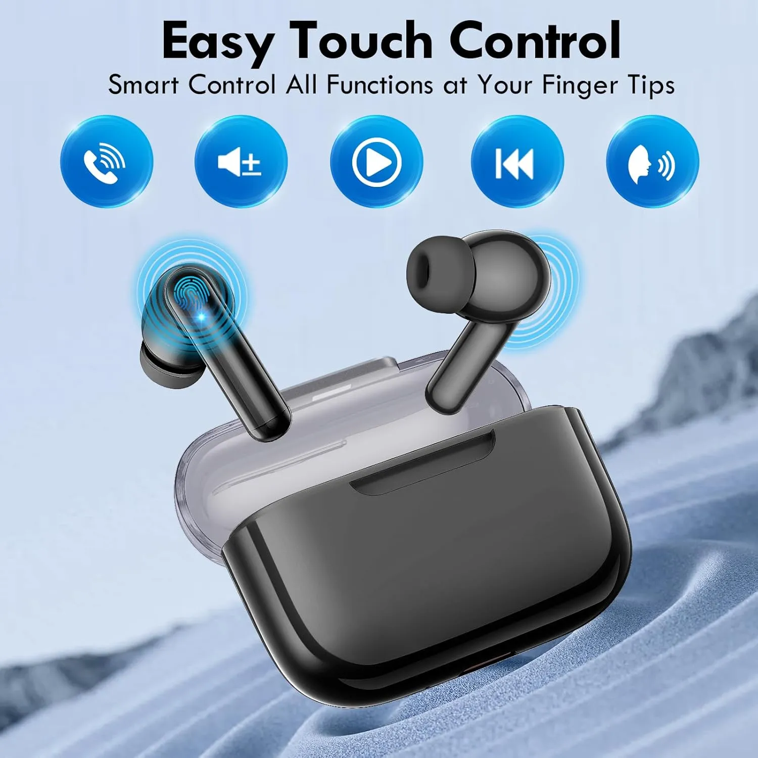 kurdene Wireless Earbuds, Bluetooth 5.3 in Ear Buds Light Weight Headphones with Deep Bass Sound,48 Hours Playtime Headset,Clear Calls Earphones with Mics for Sports Workout Black