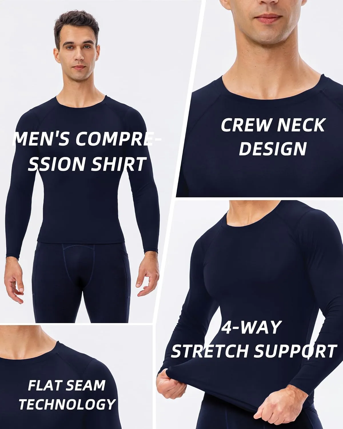 Men's Compression Shirt Long Sleeve Cool Dry Workout Athletic Base Layer Undershirts for Running Basketball Cycling