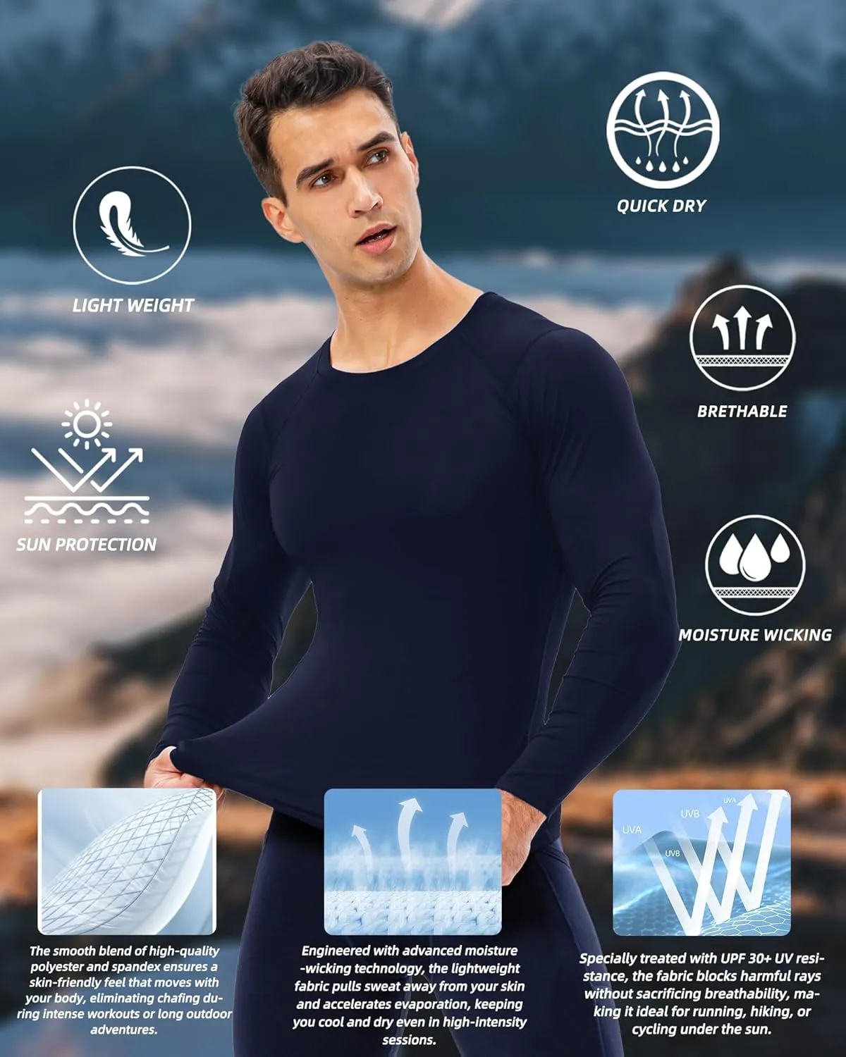 Men's Compression Shirt Long Sleeve Cool Dry Workout Athletic Base Layer Undershirts for Running Basketball Cycling