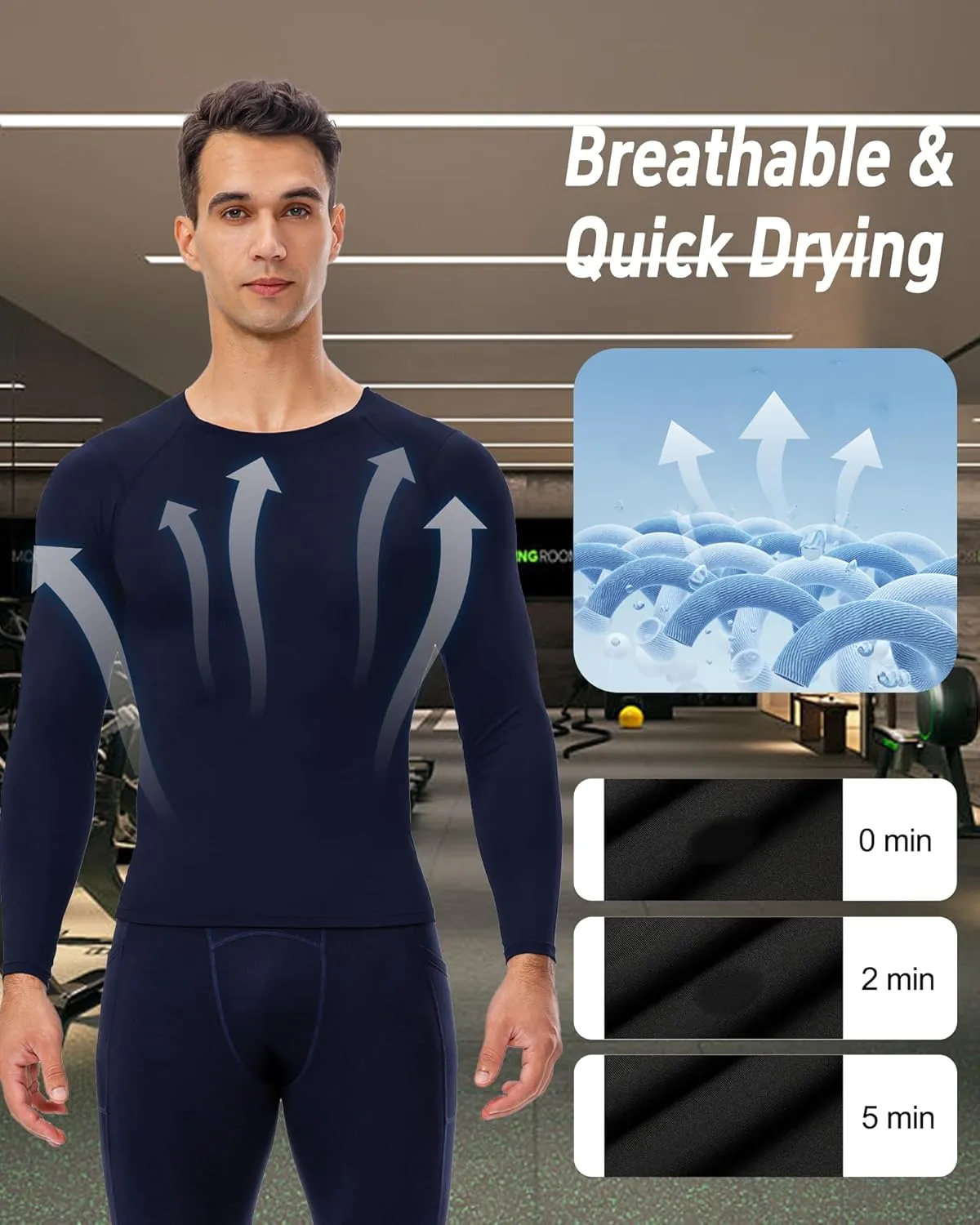 Men's Compression Shirt Long Sleeve Cool Dry Workout Athletic Base Layer Undershirts for Running Basketball Cycling