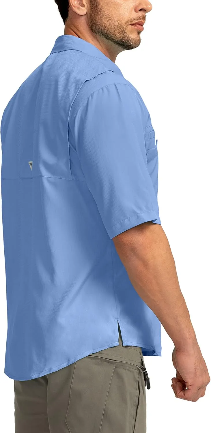 Men's Fishing Shirts with Zipper Pockets UPF 50  Lightweight Cool Short Sleeve Button Down Shirts for Men Casual Hiking
