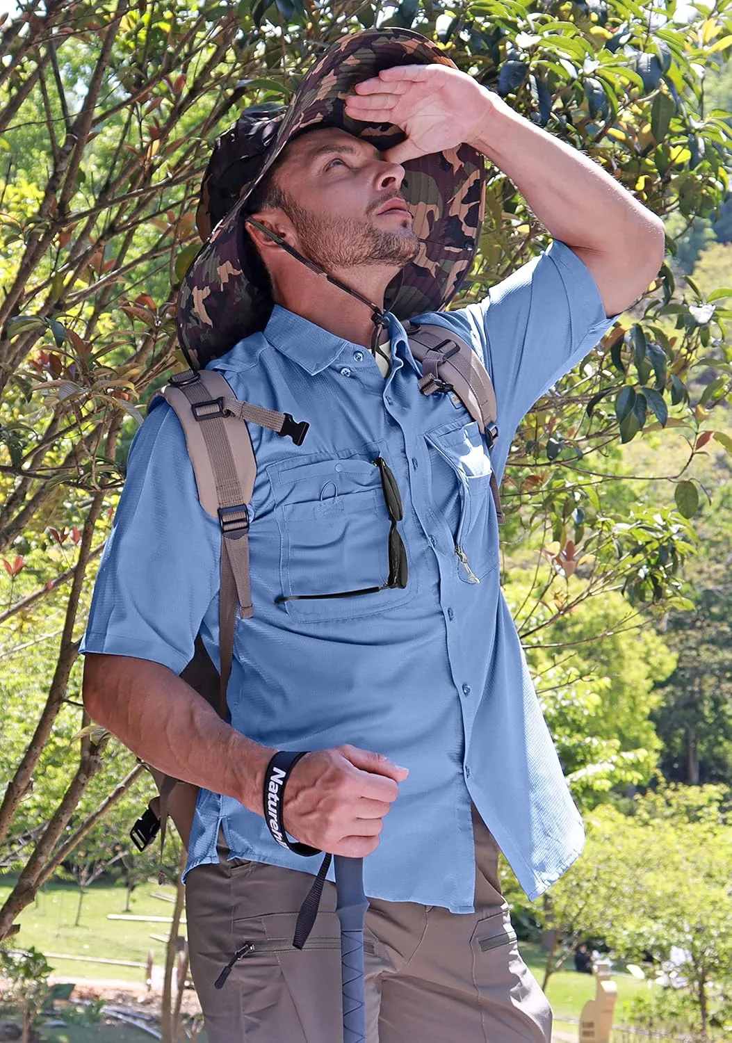 Men's Fishing Shirts with Zipper Pockets UPF 50  Lightweight Cool Short Sleeve Button Down Shirts for Men Casual Hiking