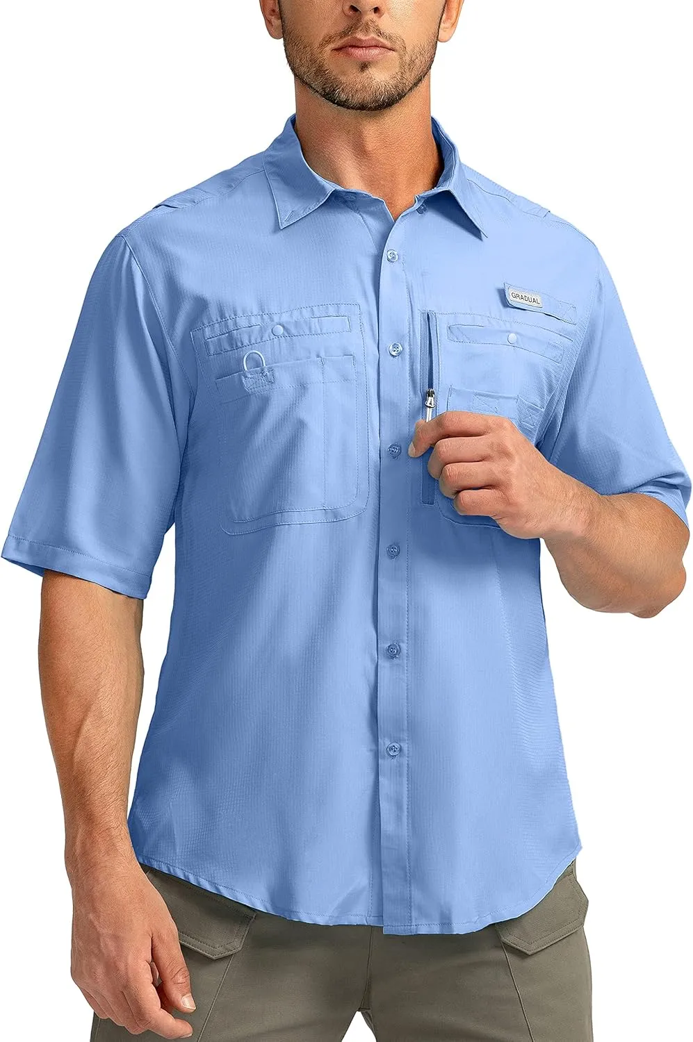Men's Fishing Shirts with Zipper Pockets UPF 50  Lightweight Cool Short Sleeve Button Down Shirts for Men Casual Hiking