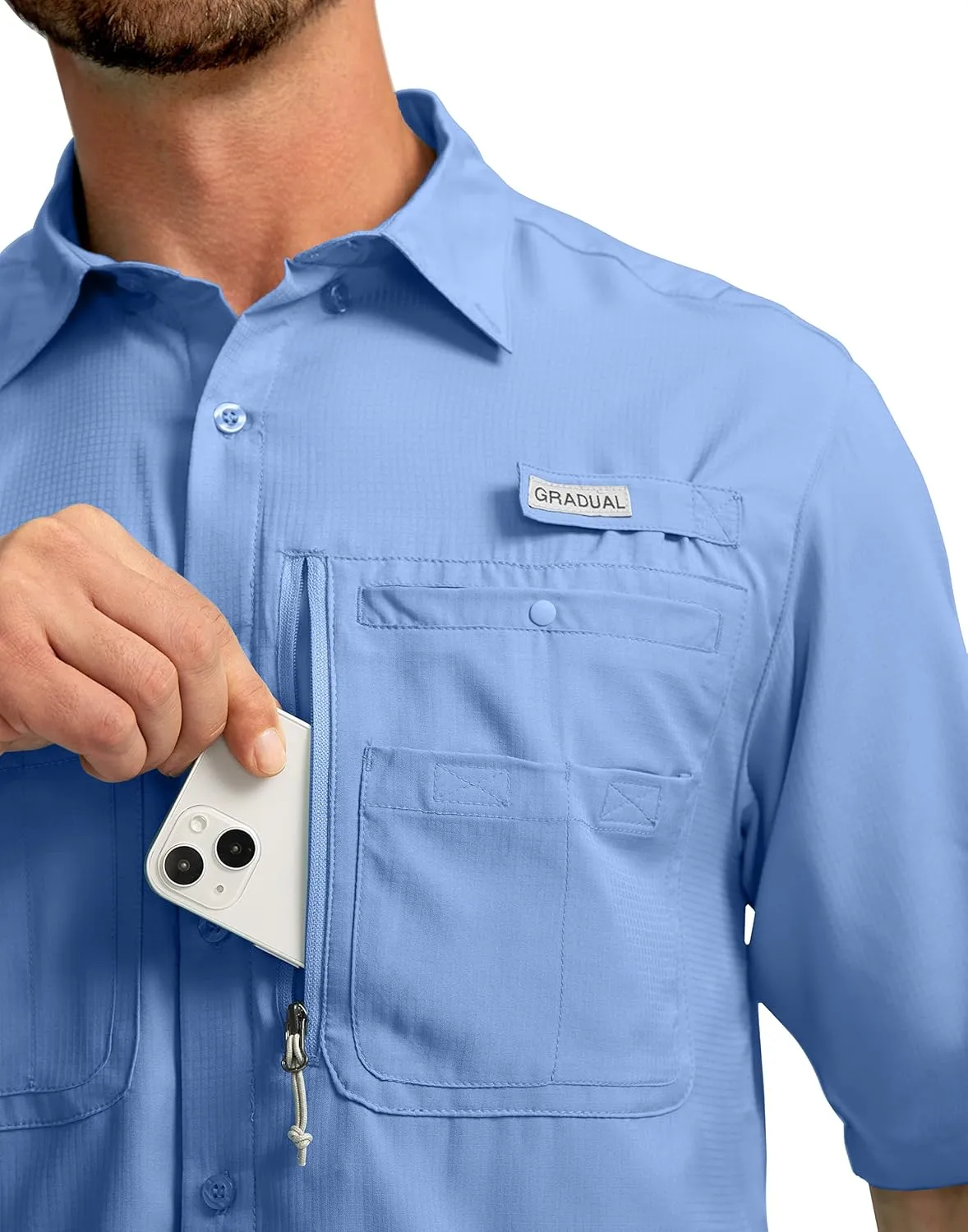 Men's Fishing Shirts with Zipper Pockets UPF 50  Lightweight Cool Short Sleeve Button Down Shirts for Men Casual Hiking
