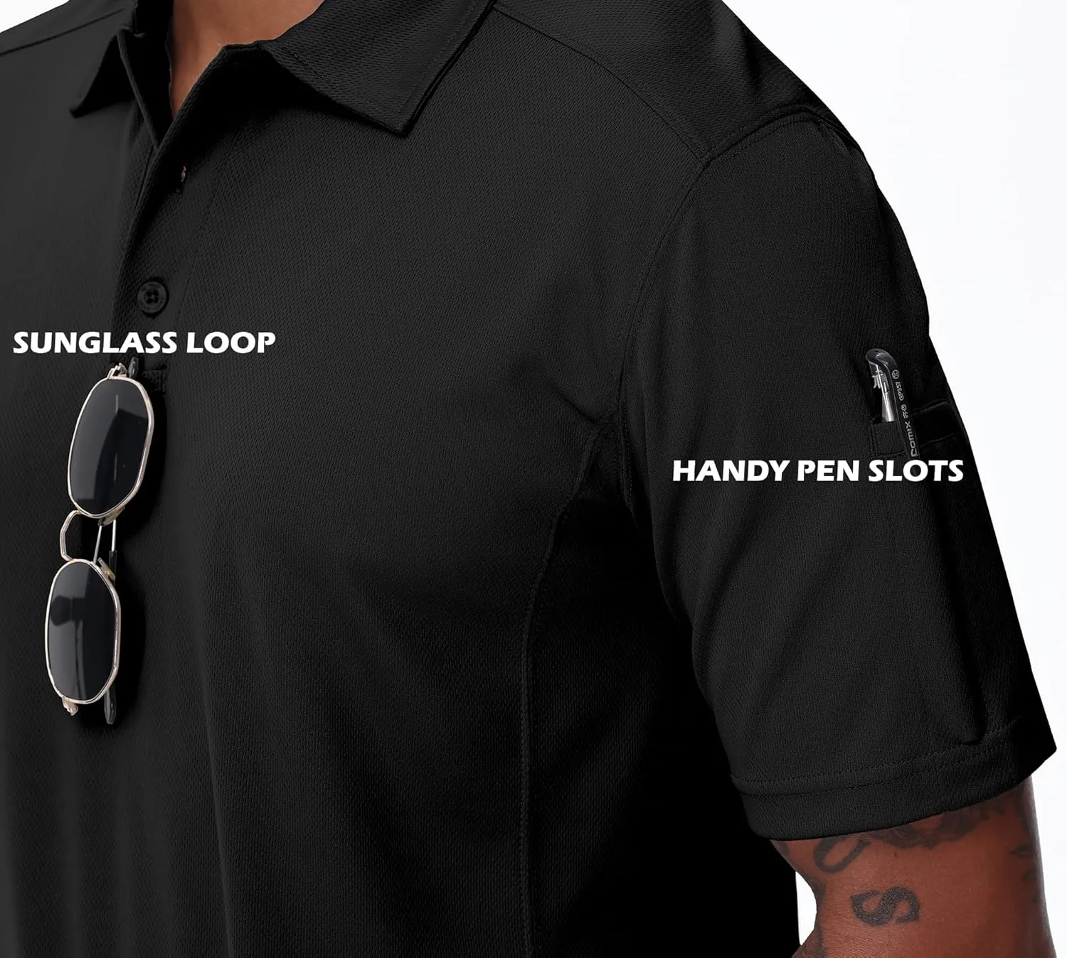 Mens Polo Shirts Tactical Short Sleeve Quick Dry Performance Shirt Golf Casual Hiking Work Utility
