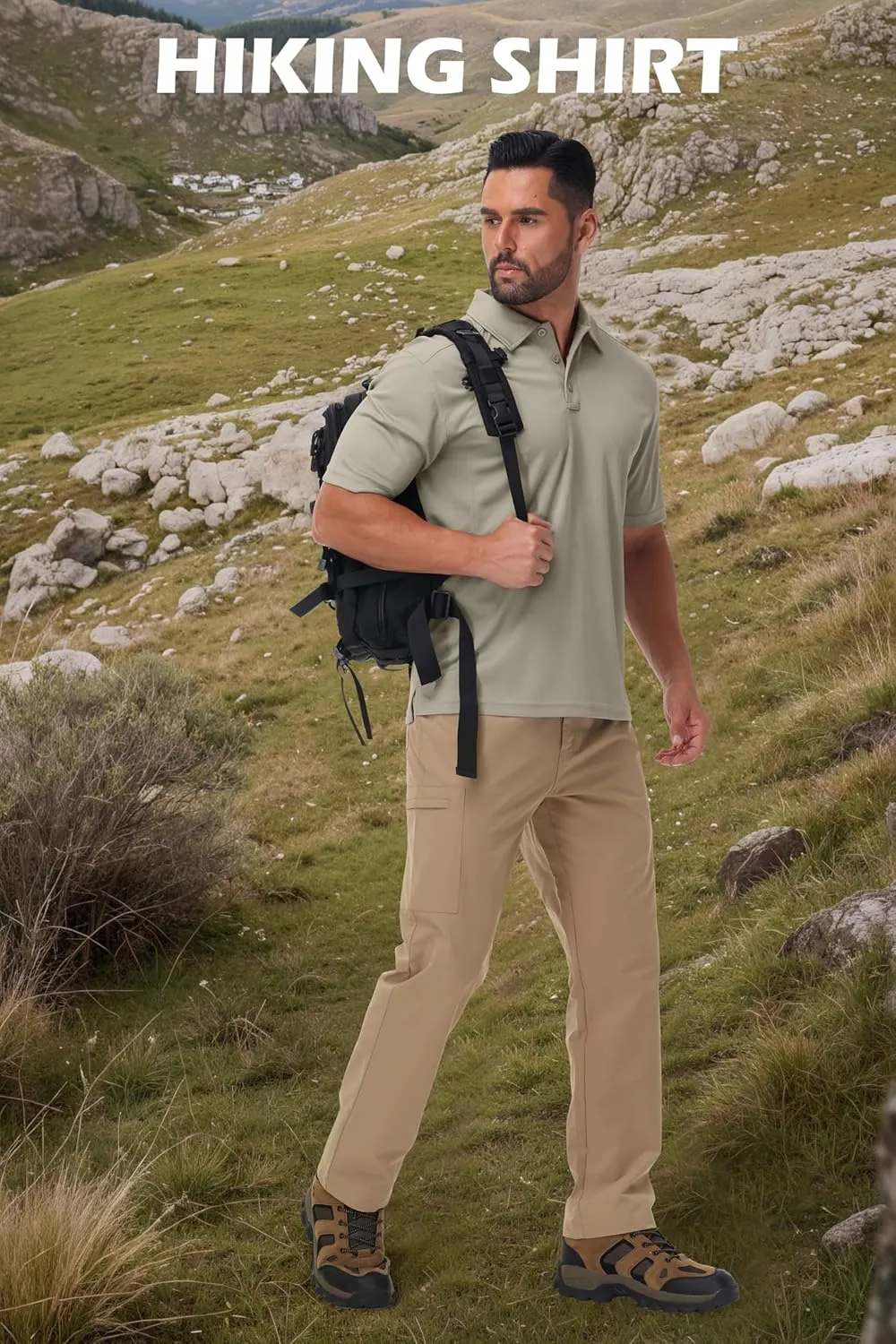 Mens Polo Shirts Tactical Short Sleeve Quick Dry Performance Shirt Golf Casual Hiking Work Utility