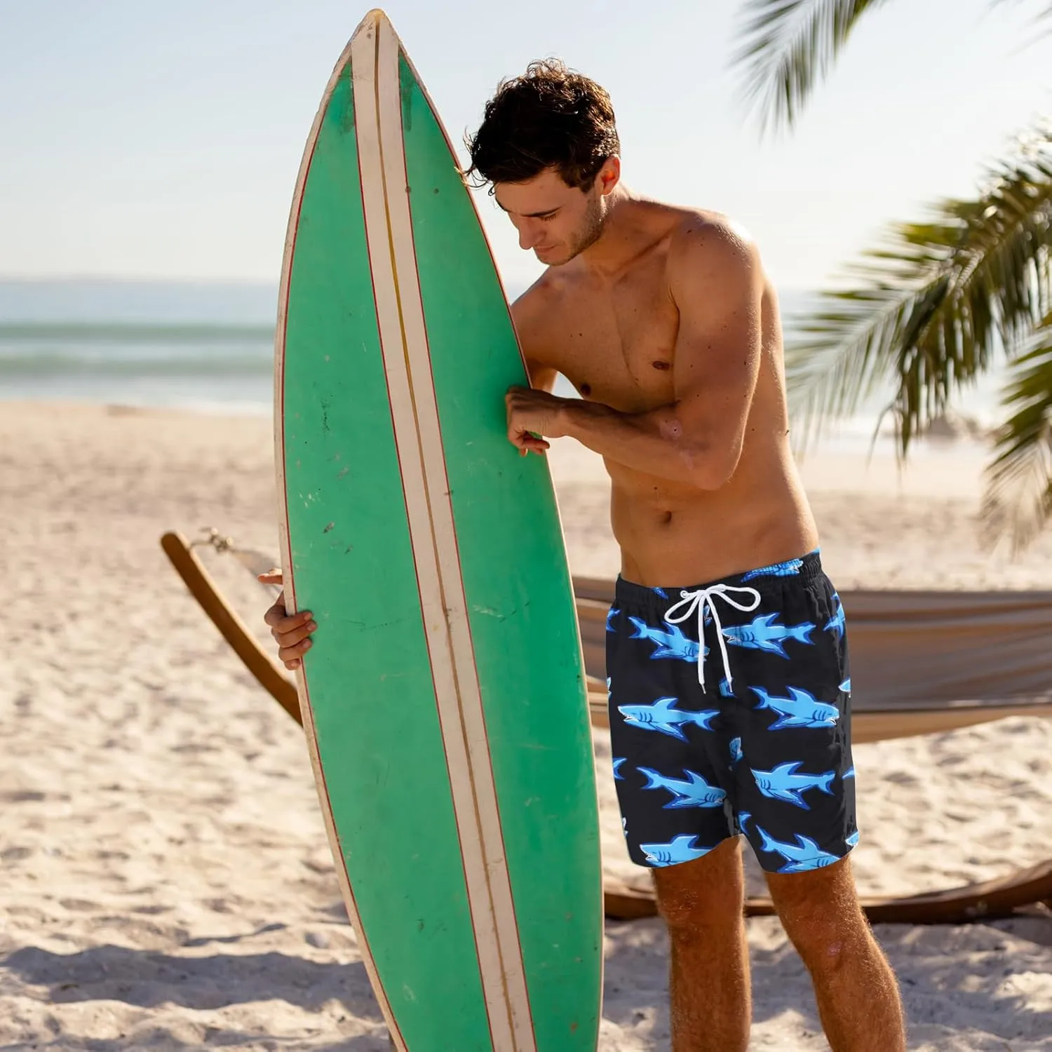 Mens Swim Trunks with Compression Liner 7" Inseam Quick Dry Board Shorts Swim Shorts Bathing Suits