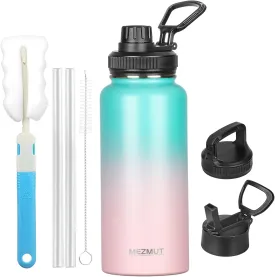 MEZMUT 32oz Insulated Water Bottle with Straw&3 Lids,Stainless Steel Water Bottles Double Wall Metal Thermos Water Bottle Leak-proof Vacuum Insulated Bottles for Sports Camping Hiking Gym School