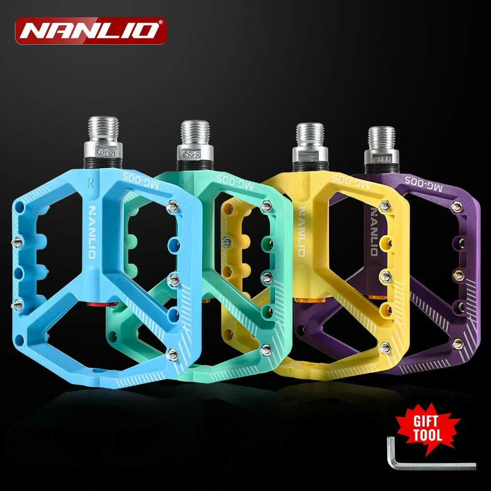 NanLio MTB Ultralight Flat Pedal Bearings XC AM Mountain BMX Anti-slip Big Foot DU Bushing Colorful Nylon Plastic 9/16" Bicycle