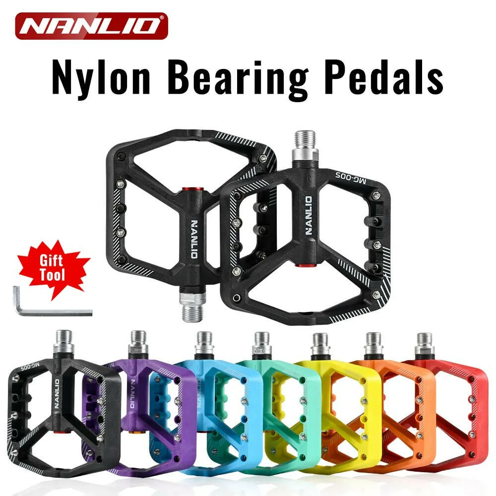 NanLio MTB Ultralight Flat Pedal Bearings XC AM Mountain BMX Anti-slip Big Foot DU Bushing Colorful Nylon Plastic 9/16" Bicycle