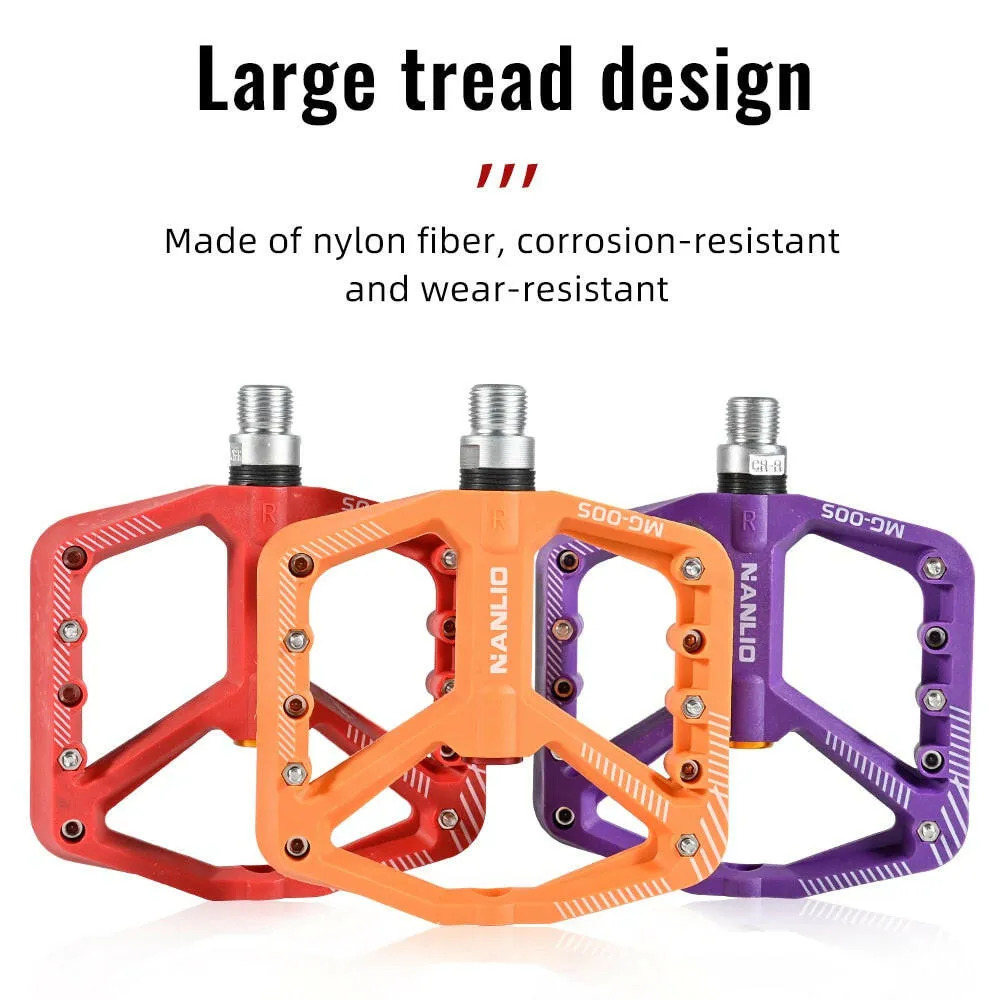 NanLio MTB Ultralight Flat Pedal Bearings XC AM Mountain BMX Anti-slip Big Foot DU Bushing Colorful Nylon Plastic 9/16" Bicycle