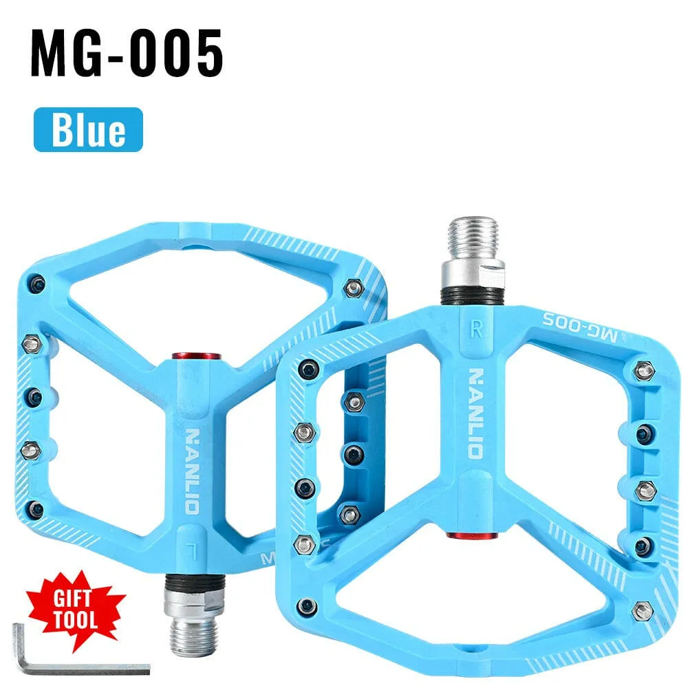 NanLio MTB Ultralight Flat Pedal Bearings XC AM Mountain BMX Anti-slip Big Foot DU Bushing Colorful Nylon Plastic 9/16" Bicycle