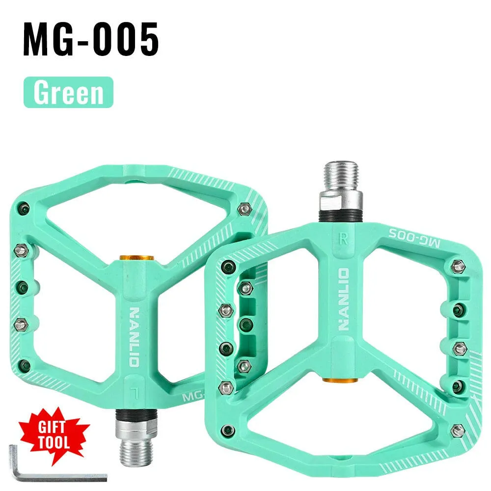 NanLio MTB Ultralight Flat Pedal Bearings XC AM Mountain BMX Anti-slip Big Foot DU Bushing Colorful Nylon Plastic 9/16" Bicycle