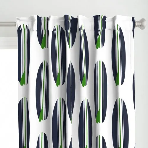 Navy Blue and Green Classic Surfboards Window Curtains -Biggie Size