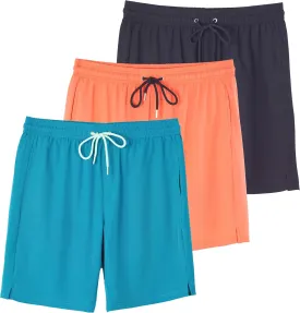 Real Essentials 3 Pack: Men's 9" Inch 2 in 1 Board Shorts with Compression Liner - Bathing Suit with Back Flap Pocket